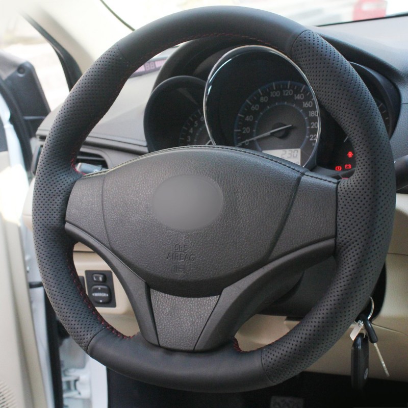 Loncky Auto Custom Fit OEM Black Genuine Leather Steering Wheel Covers